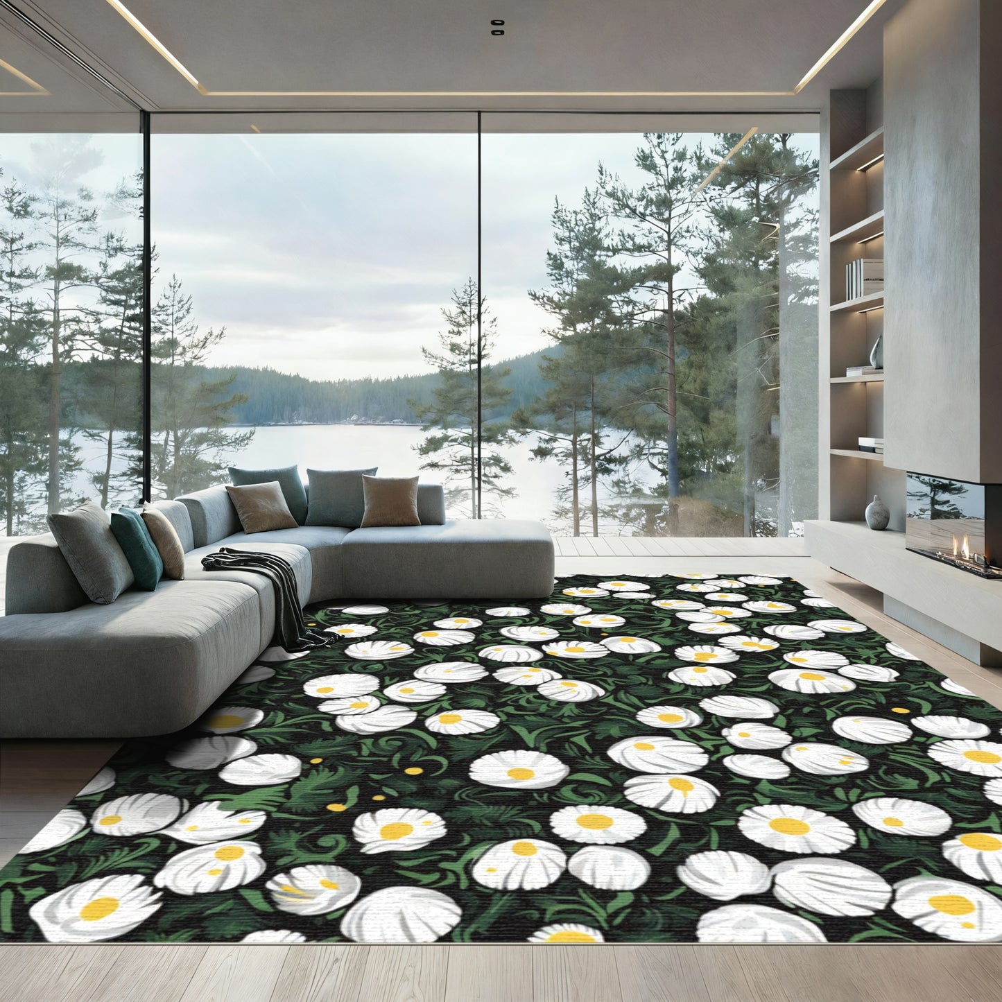 White Daisy Garden Pattern Rug