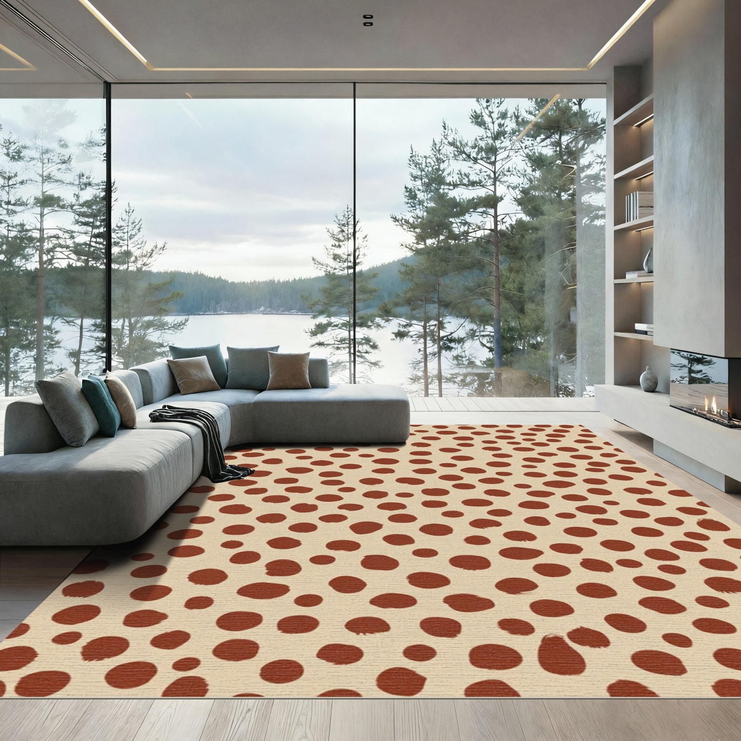 Earthy Tan Brown Polka Dot Rug