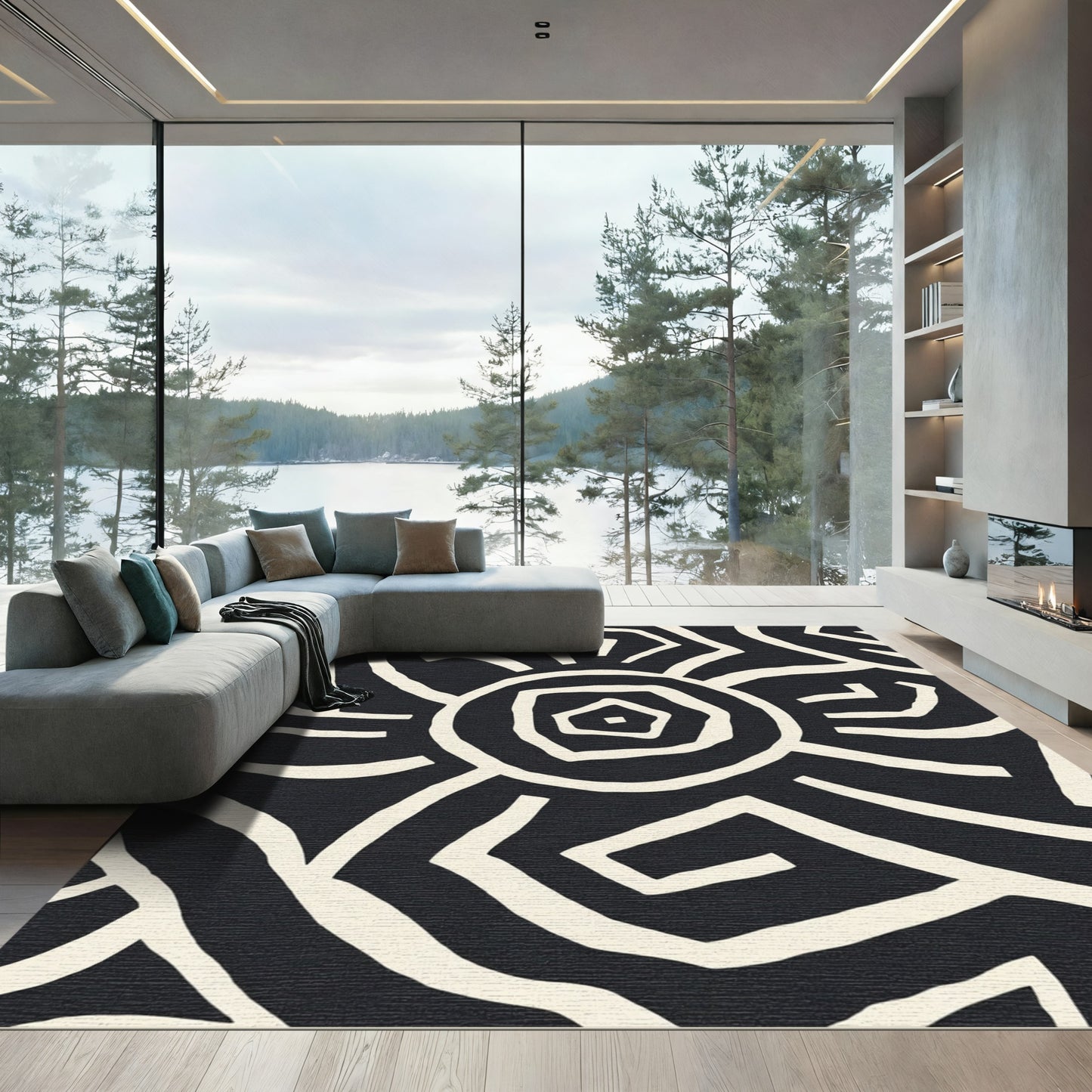 Bold Geometric Sunburst Abstract Rug