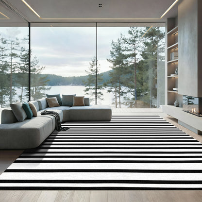 Thin Black White Striped Foundation Rug