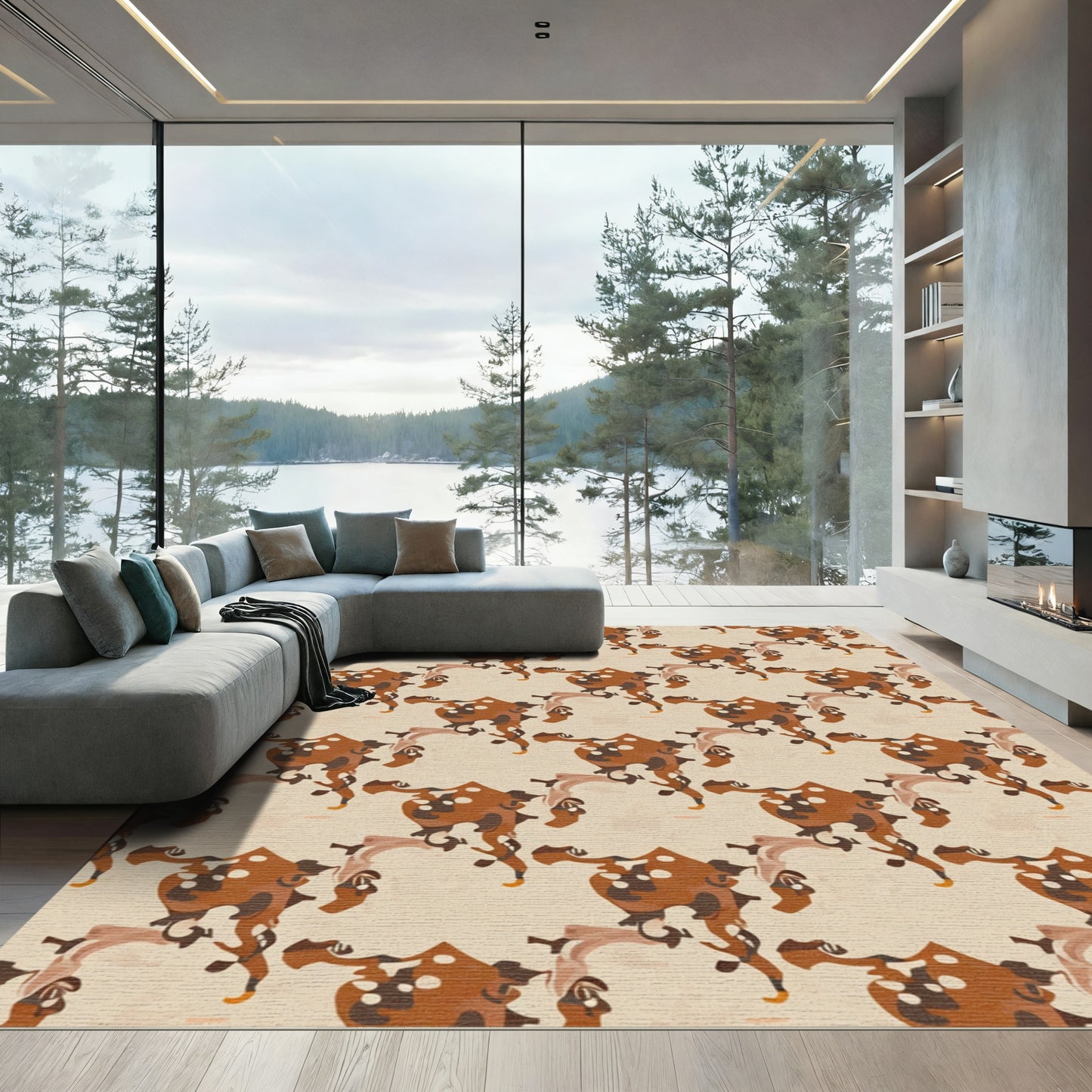 Earthy Brown Abstract Organic Swirls Rug
