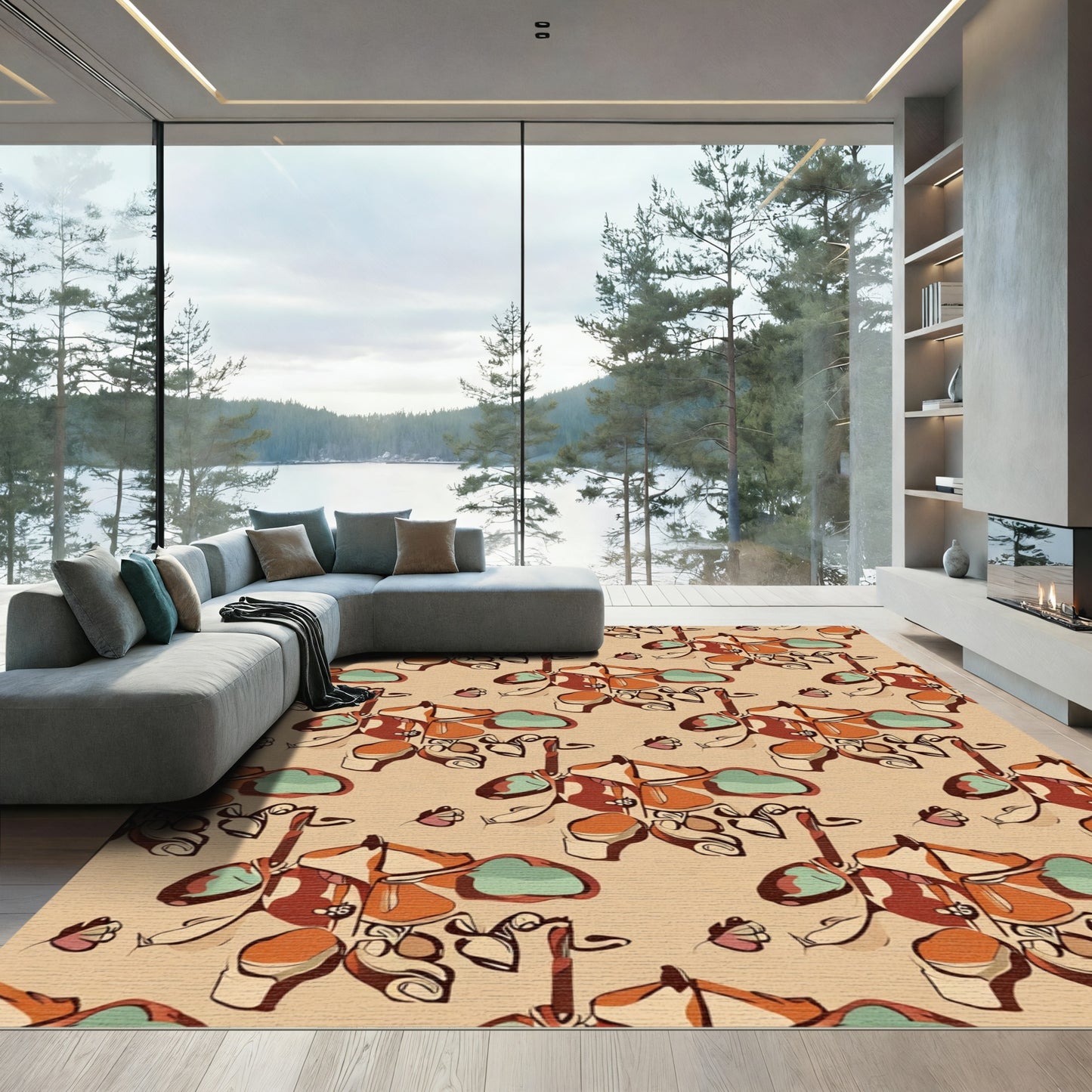 Earthy Leafy Terracotta Botanical Arrangement Rug