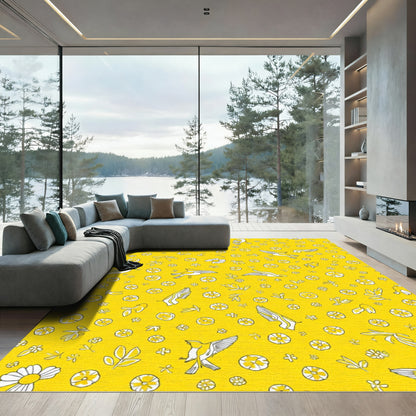 Golden Yellow Flying Birds Blossom Rug