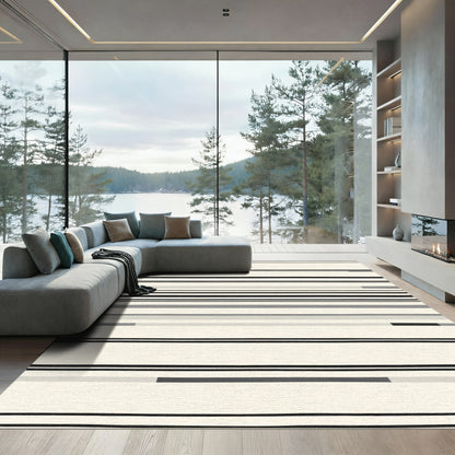 Offwhite Black Gray Horizontal Stripe Rug
