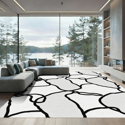Abstract White Black Organic Shapes Rug