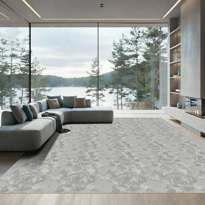 Subtle Gray Floral Scroll Harmony Rug