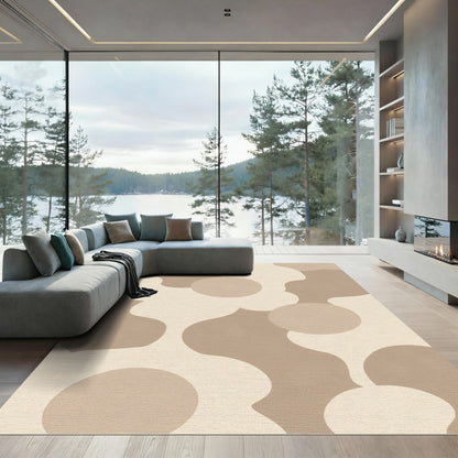 Neutral Beige Organic Abstract Round Rug