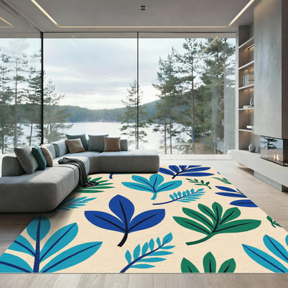 Vibrant Blue Green Leaf Repeats Rug