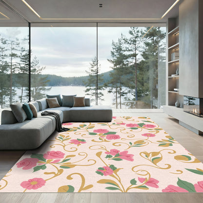 Pink Rose Garden Swirls Rug