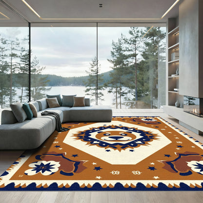 Friendly Bear Face Diamond Medallion Rug