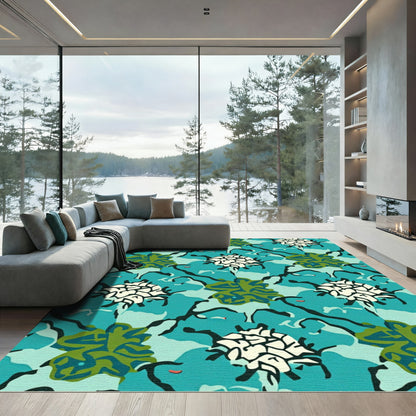 Aqua Green Abstract Floral Branch Rug