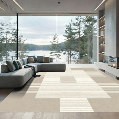 Neutral Toned Geometric Block Stripes Rug