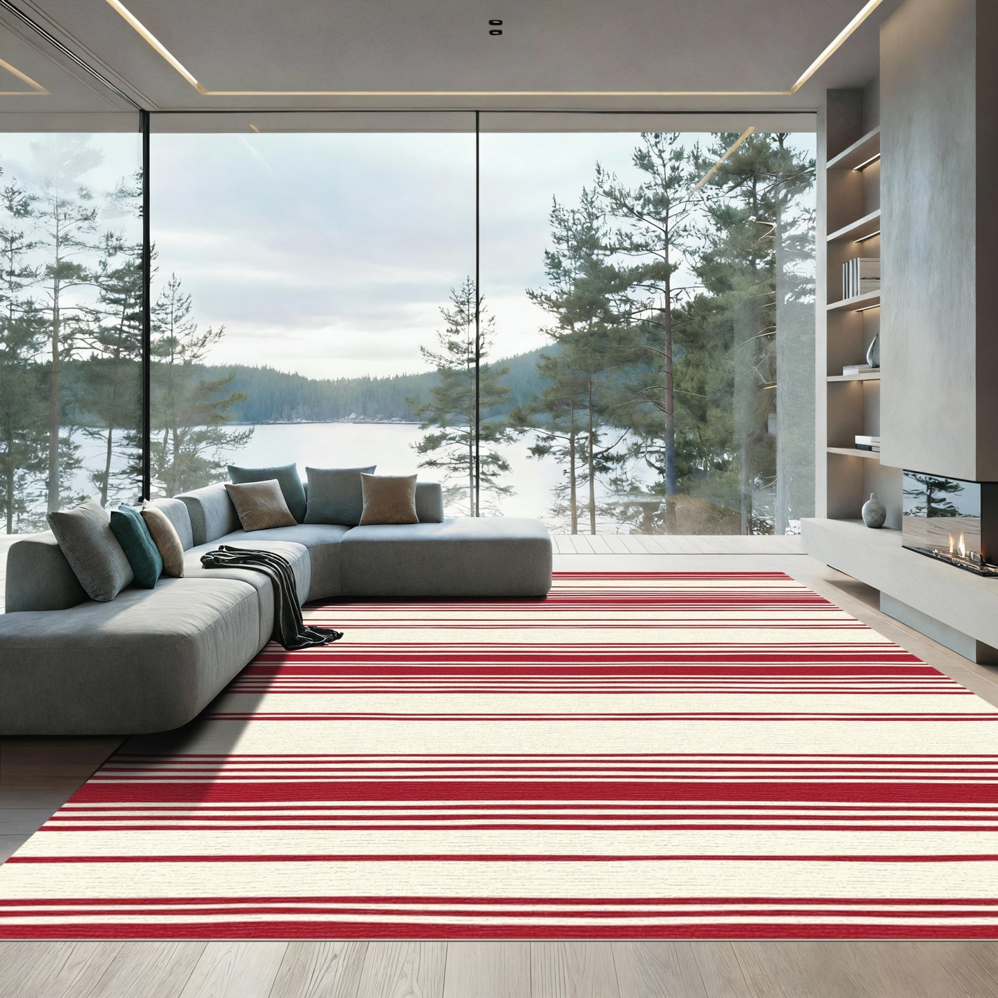 Rustic Red Cream Uneven Stripe Rug