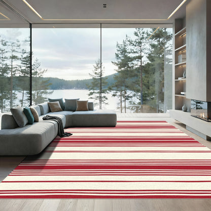 Rustic Red Cream Uneven Stripe Rug