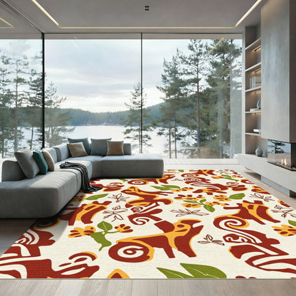Terracotta Yellow Floral Animal Whimsy Rug