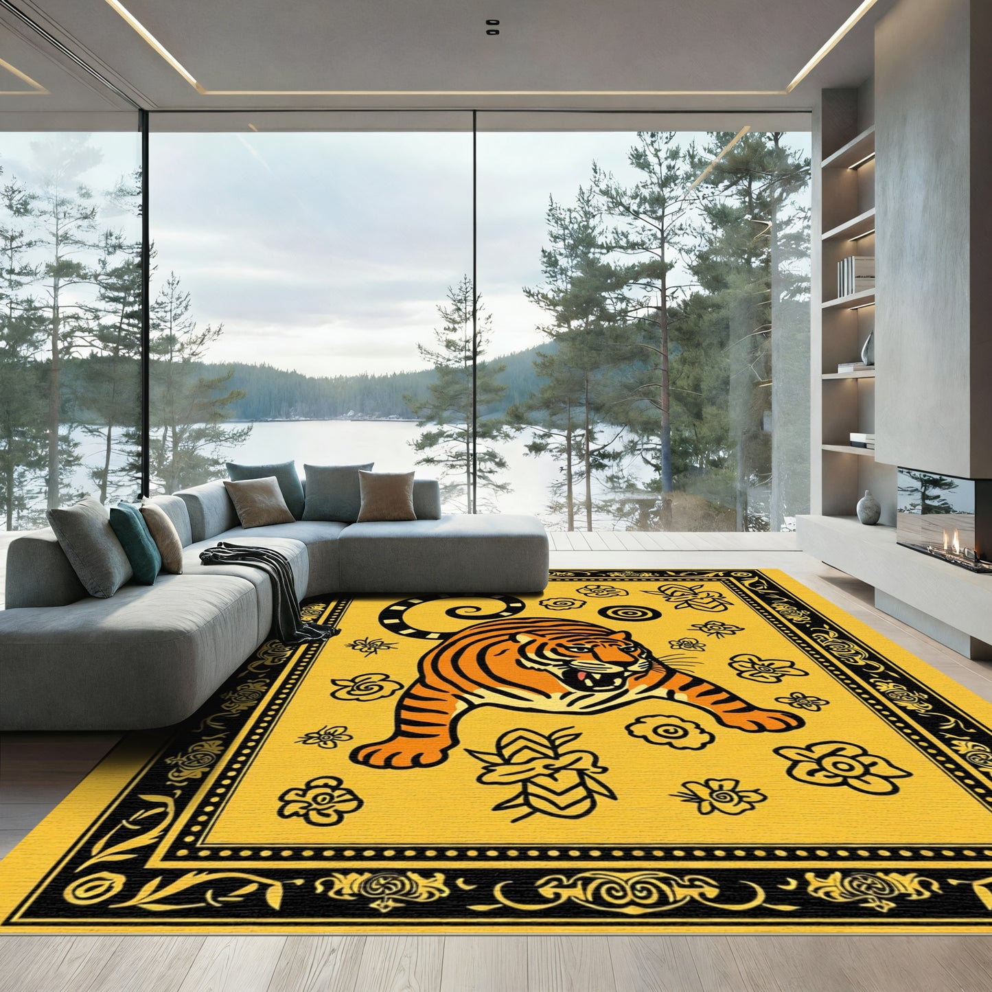 Bold Tiger Floral Art Rug