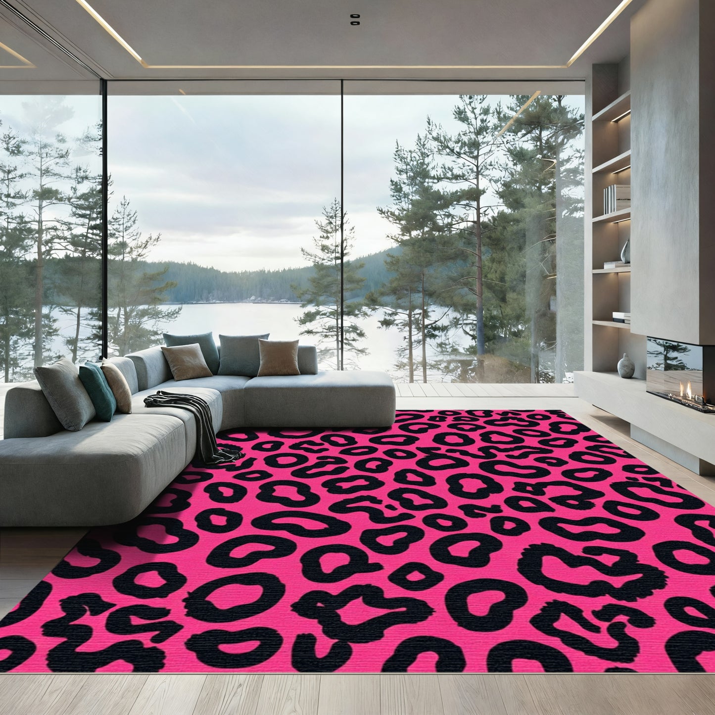 Hot Pink Black Leopard Spots Rug