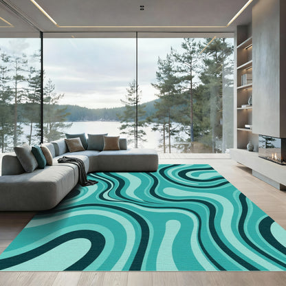 Teal Swirling Marble Abstract Rug