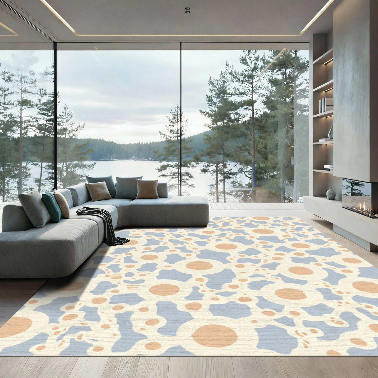 Pastel Peach Circles Interconnected Composition Rug