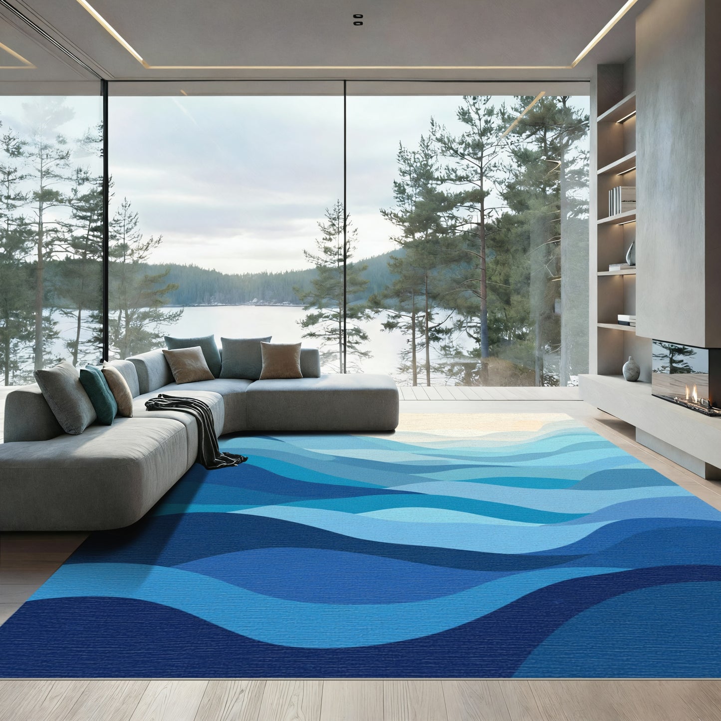 Oceanic Blue Wave Horizon Rug