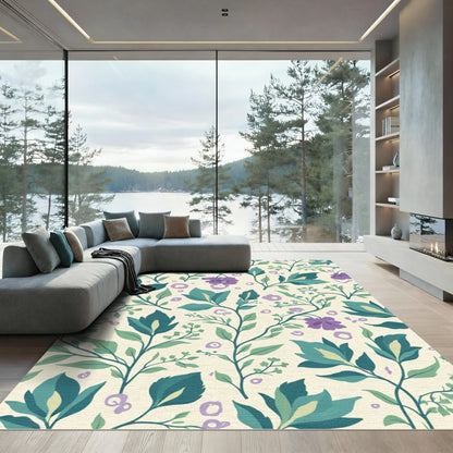 Teal Purple Botanical Vine Serenity Rug