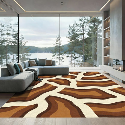 Organic Earthy Tone Layered Curves Rug