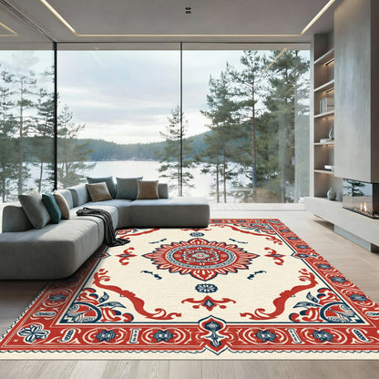 Crimson Navy Cream Medallion Border Rug