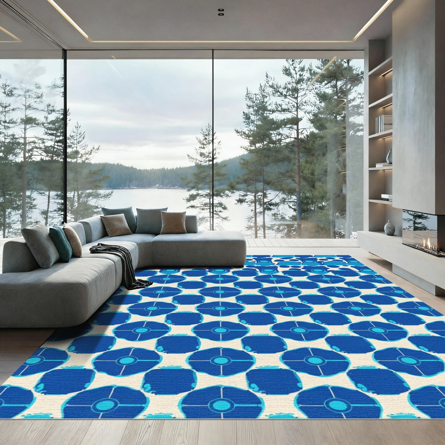 Navy Blue Geometric Starburst Rug