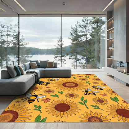 Golden Sunflower Bees Meadow Rug