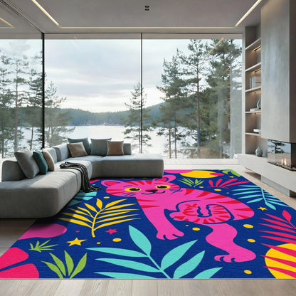 Whimsical Pink Tabby Jungle Cat Rug