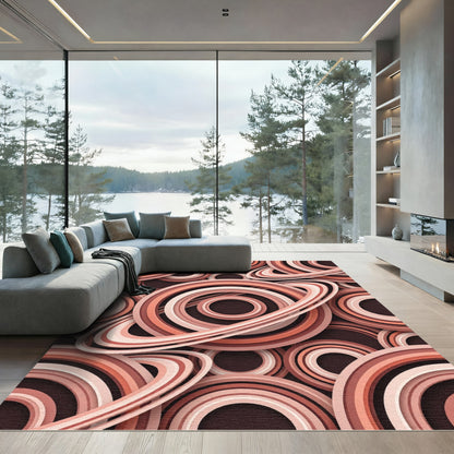 Retro Orange Concentric Circles Rug