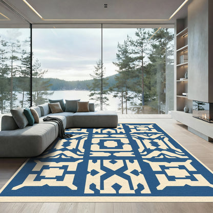 Geometric Blue Ivory Symmetry Arrangement Rug