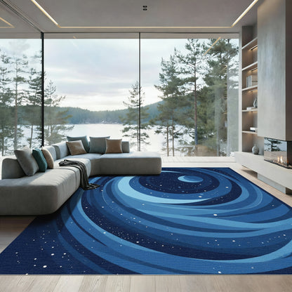 Cosmos Blue Swirl Galaxy Night Rug