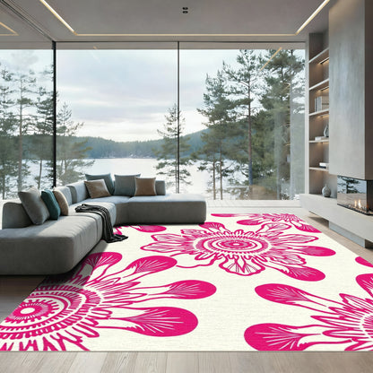 Fuchsia Floral Medallion Abstract Composition Rug