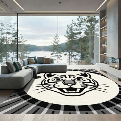 Black White Tiger Sunburst Rug