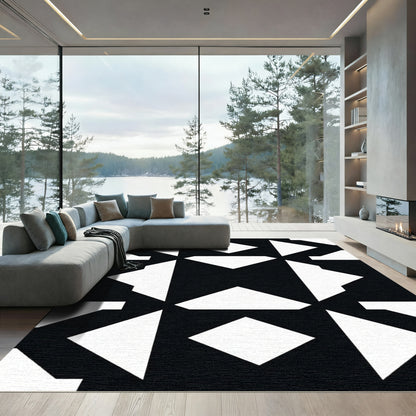 Black White Geometric Diamond Shapes Rug