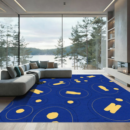 Blue Yellow Abstract Oval Composition Rug