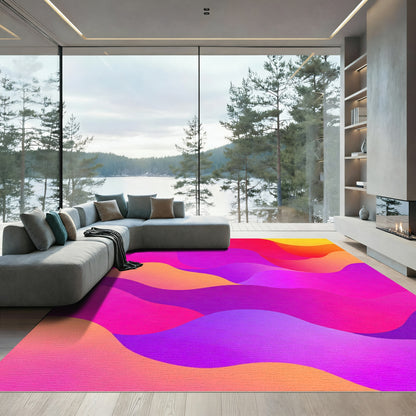 Vivid Abstract Coral Sunset Flow Rug