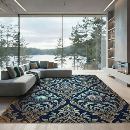 Navy Blue Pomegranate Regal Scroll Rug
