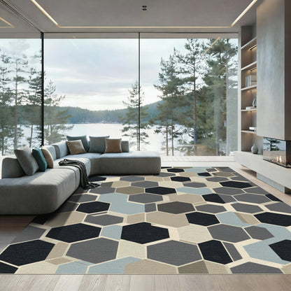 Modern Gray Hexagon Tessellation Rug