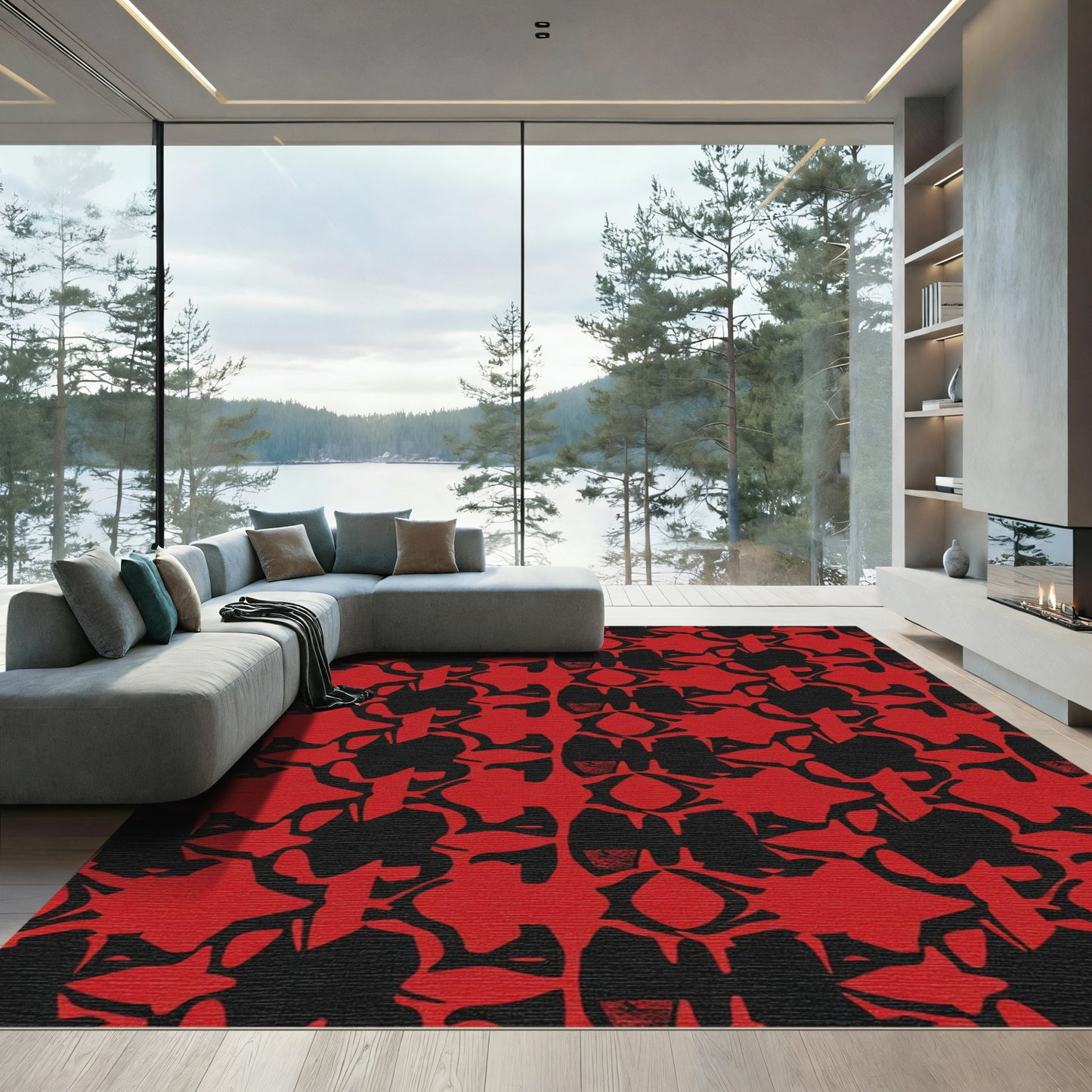 Bold Red Abstract Symmetry Rug