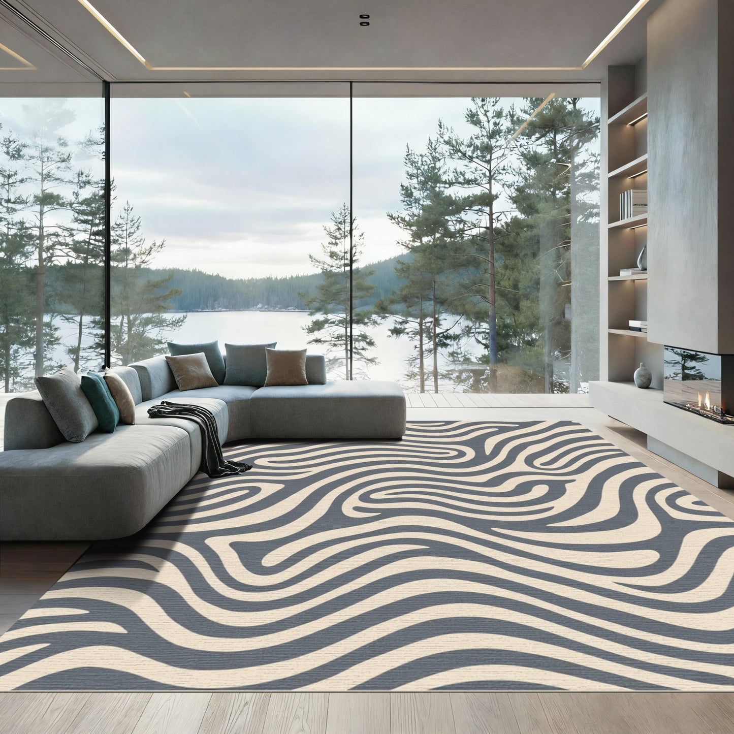 Abstract Slate Beige Swirl Rug