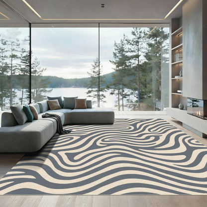 Abstract Slate Beige Swirl Rug
