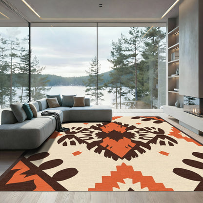 Earthy Orange Cream Folk Medallion Rug