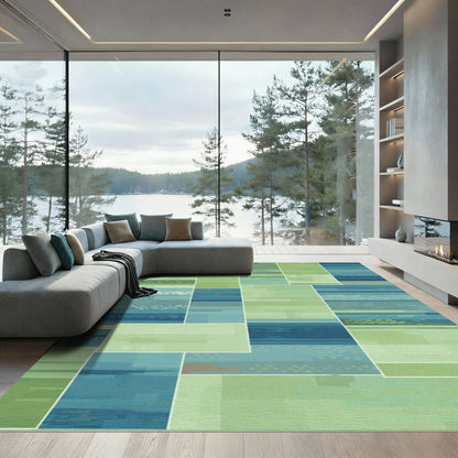 Plaid Teal Green Abstract Patchwork Rug