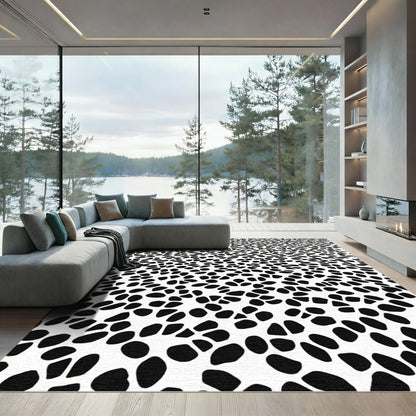 Abstract Black White Pebble Field Rug