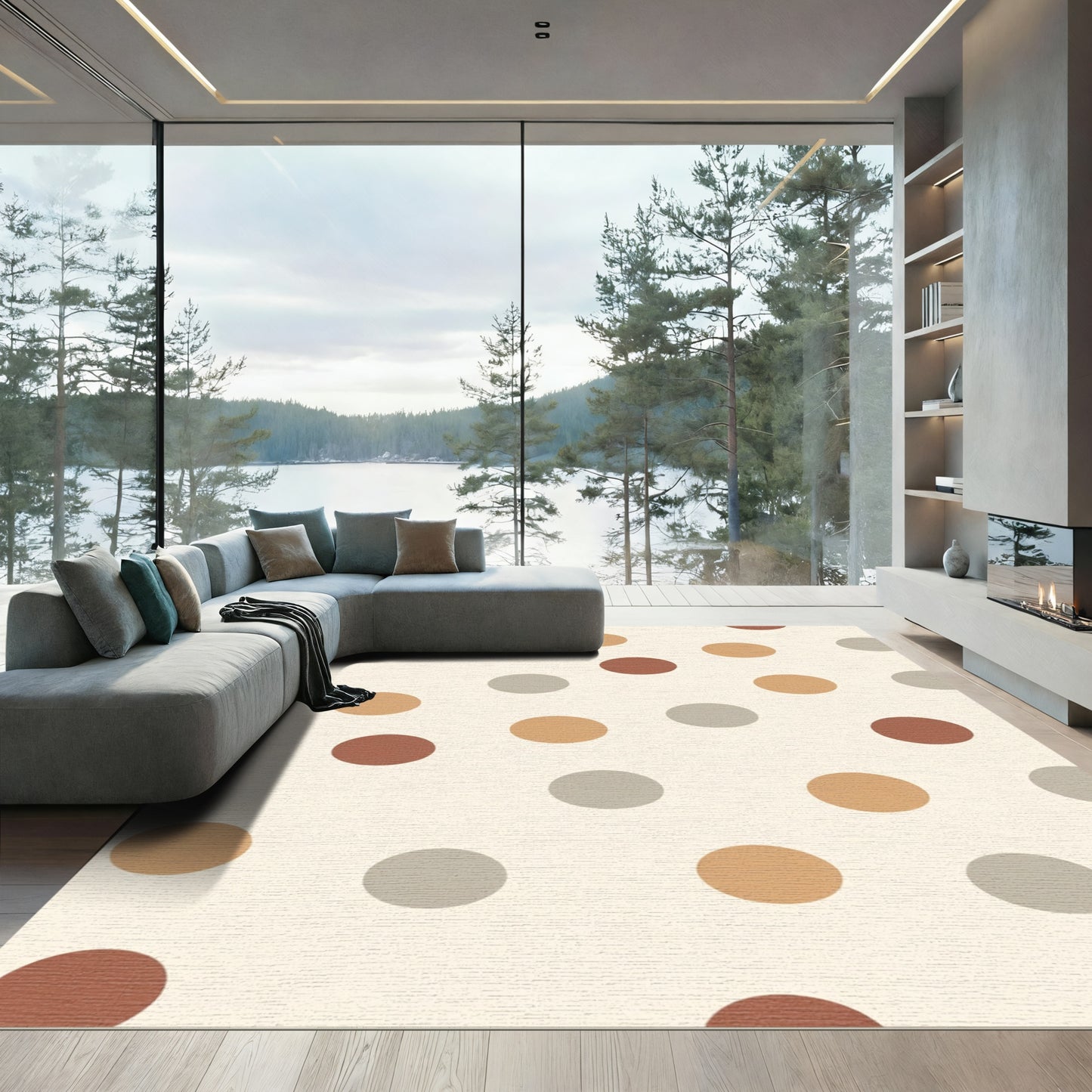 Earthy Tone Polka Dot Circles Rug