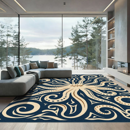 Navy Cream Tentacle Swirl Rug