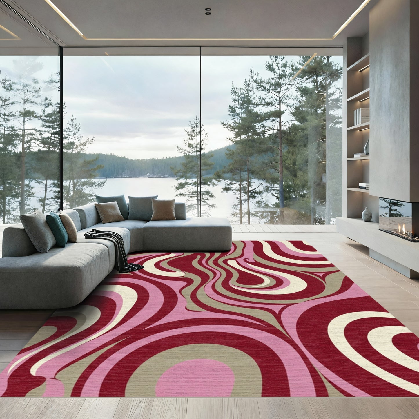 Burgundy Pink Swirl Abstract Composition Rug