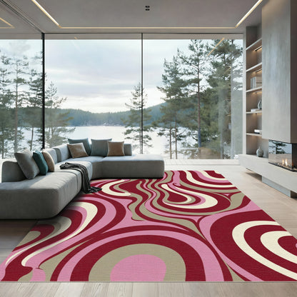 Burgundy Pink Swirl Abstract Composition Rug